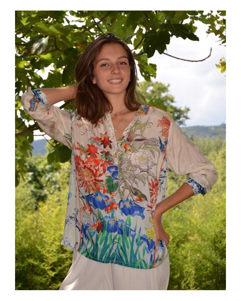 Chemisier SAINT CLAIR Taille 36/38 à Imprimé Fleuri, En Soie Synthétique Vintage